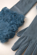 Load image into Gallery viewer, Dolce & Gabbana Elegant Blue Leather Gloves with Fur Trim