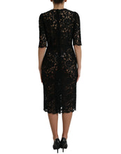 Load image into Gallery viewer, Dolce & Gabbana Black Floral Lace Viscose Sheath Midi Dress