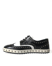 Load image into Gallery viewer, Dolce & Gabbana Black White Studded Leather Sneakers Shoes