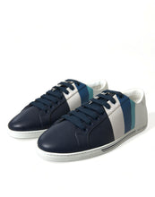 Load image into Gallery viewer, Dolce & Gabbana White Blue Leather Low Top Sneakers Shoes