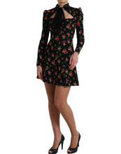 Load image into Gallery viewer, Dolce & Gabbana Black Floral A-line Long Sleeves Mini Dress
