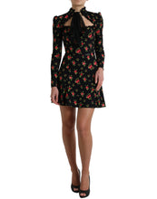 Load image into Gallery viewer, Dolce & Gabbana Black Floral A-line Long Sleeves Mini Dress
