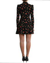 Load image into Gallery viewer, Dolce & Gabbana Black Floral A-line Long Sleeves Mini Dress