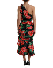 Load image into Gallery viewer, Dolce & Gabbana Black Shiny Silk Floral Print Draped Dress