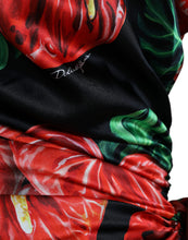 Load image into Gallery viewer, Dolce & Gabbana Black Shiny Silk Floral Print Draped Dress