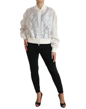 Load image into Gallery viewer, Dolce & Gabbana White Floral Lace Silk Full Zip Bomber Jacket