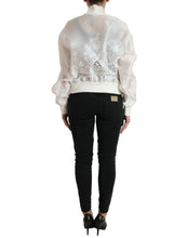 Load image into Gallery viewer, Dolce & Gabbana White Floral Lace Silk Full Zip Bomber Jacket