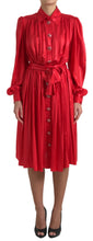 Load image into Gallery viewer, Dolce & Gabbana Elegant Red Silk Midi Dress with Button Detail