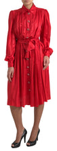 Load image into Gallery viewer, Dolce & Gabbana Elegant Red Silk Midi Dress with Button Detail