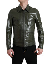 Load image into Gallery viewer, Dolce & Gabbana Green Leather Collared Biker Full Zip Jacket