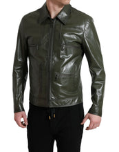 Load image into Gallery viewer, Dolce & Gabbana Green Leather Collared Biker Full Zip Jacket
