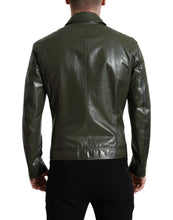 Load image into Gallery viewer, Dolce & Gabbana Green Leather Collared Biker Full Zip Jacket