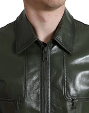 Load image into Gallery viewer, Dolce & Gabbana Green Leather Collared Biker Full Zip Jacket