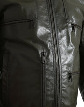 Load image into Gallery viewer, Dolce & Gabbana Green Leather Collared Biker Full Zip Jacket