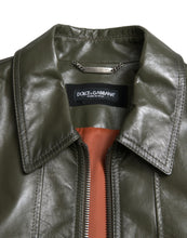Load image into Gallery viewer, Dolce & Gabbana Green Leather Collared Biker Full Zip Jacket