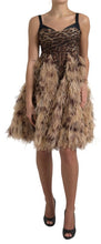Load image into Gallery viewer, Dolce & Gabbana Brown Leopard Feather Chiffon Sleeveless Dress