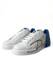 Load image into Gallery viewer, Dolce & Gabbana White Blue Leather Low Top Sneakers Shoes