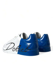 Load image into Gallery viewer, Dolce & Gabbana White Blue Leather Low Top Sneakers Shoes