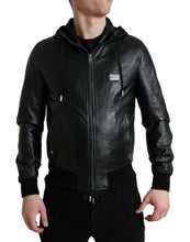 Load image into Gallery viewer, Dolce & Gabbana Black Leather Hooded Full Zip Logo Jacket