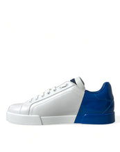 Load image into Gallery viewer, Dolce & Gabbana White Blue Leather Low Top Sneakers Shoes