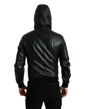 Load image into Gallery viewer, Dolce & Gabbana Black Leather Hooded Full Zip Logo Jacket