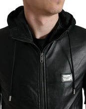 Load image into Gallery viewer, Dolce & Gabbana Black Leather Hooded Full Zip Logo Jacket