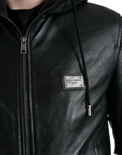 Load image into Gallery viewer, Dolce & Gabbana Black Leather Hooded Full Zip Logo Jacket