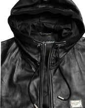 Load image into Gallery viewer, Dolce & Gabbana Black Leather Hooded Full Zip Logo Jacket