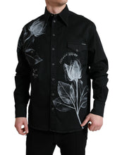Load image into Gallery viewer, Dolce & Gabbana Black Floral Cotton Collared Dress Shirt