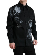 Load image into Gallery viewer, Dolce & Gabbana Black Floral Cotton Collared Dress Shirt