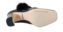 Load image into Gallery viewer, Dolce & Gabbana Black Purple Tulip Print Fur Mary Janes Pumps