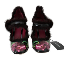 Load image into Gallery viewer, Dolce & Gabbana Black Purple Tulip Print Fur Mary Janes Pumps