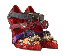 Load image into Gallery viewer, Dolce & Gabbana Red Bellucci Alta Moda Embellished Pumps