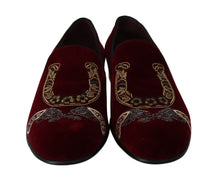Load image into Gallery viewer, Dolce & Gabbana Bordeaux Velvet Sequined Men's Loafers