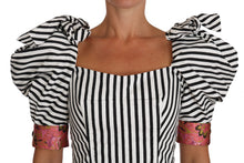Load image into Gallery viewer, Dolce & Gabbana White Black Striped Cropped Top Puff Sleeve Shirts