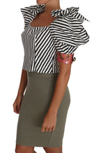 Load image into Gallery viewer, Dolce & Gabbana White Black Striped Cropped Top Puff Sleeve Shirts