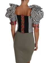 Load image into Gallery viewer, Dolce & Gabbana White Black Striped Cropped Top Puff Sleeve Shirts