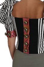 Load image into Gallery viewer, Dolce & Gabbana White Black Striped Cropped Top Puff Sleeve Shirts