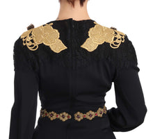 Load image into Gallery viewer, Dolce & Gabbana Elegant Maxi Black Dress with Gold Detailing
