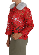 Load image into Gallery viewer, Dolce & Gabbana Elegant Red Crochet Knit Cardigan with Fur Collar