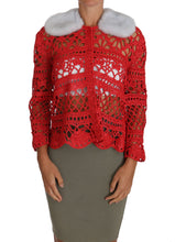 Load image into Gallery viewer, Dolce & Gabbana Elegant Red Crochet Knit Cardigan with Fur Collar