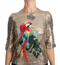 Load image into Gallery viewer, Dolce & Gabbana Gold Parrot Motif Crewneck Blouse with Crystals