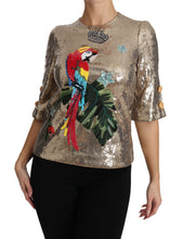 Load image into Gallery viewer, Dolce & Gabbana Gold Parrot Motif Crewneck Blouse with Crystals