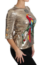 Load image into Gallery viewer, Dolce & Gabbana Gold Parrot Motif Crewneck Blouse with Crystals