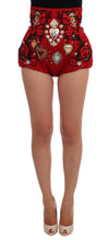 Load image into Gallery viewer, Dolce & Gabbana Red Silk Crystal-Embellished Mini Shorts