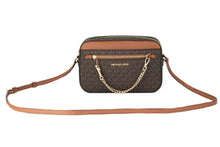 Load image into Gallery viewer, Michael Kors Jet Set Item Large East West Signature Leather Zip Chain Crossbody Handbag (Brown PVC/Brown)