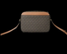 Load image into Gallery viewer, Michael Kors Jet Set Item Large East West Signature Leather Zip Chain Crossbody Handbag (Brown PVC/Brown)