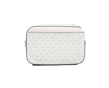 Load image into Gallery viewer, Michael Kors Jet Set Item Large East West Signature Leather Zip Chain Crossbody Handbag (Vanilla PVC/Powder Blush)