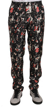 Load image into Gallery viewer, Dolce & Gabbana Elegant Black Silk Lounge Pants with Red Print