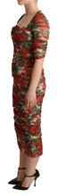 Load image into Gallery viewer, Dolce & Gabbana Red Floral Print Tulle Sheath Midi Dress
